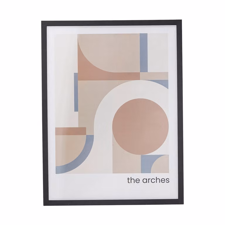 Bloomingville Arches Abstracte Illustratie met Zwart Frame, Multicolour, 32 x 42 cm