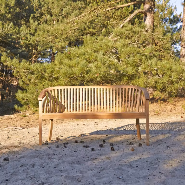 Tikamoon Massief Teakhouten Tuinbank met Armleuningen - Bruin - B: 150 cm, D: 62 cm, H: 85 cm