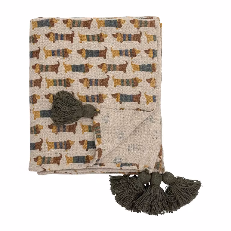 Bloomingville Charlie plaid bruin beige met dierenprint, B/D: 130 x 160 cm