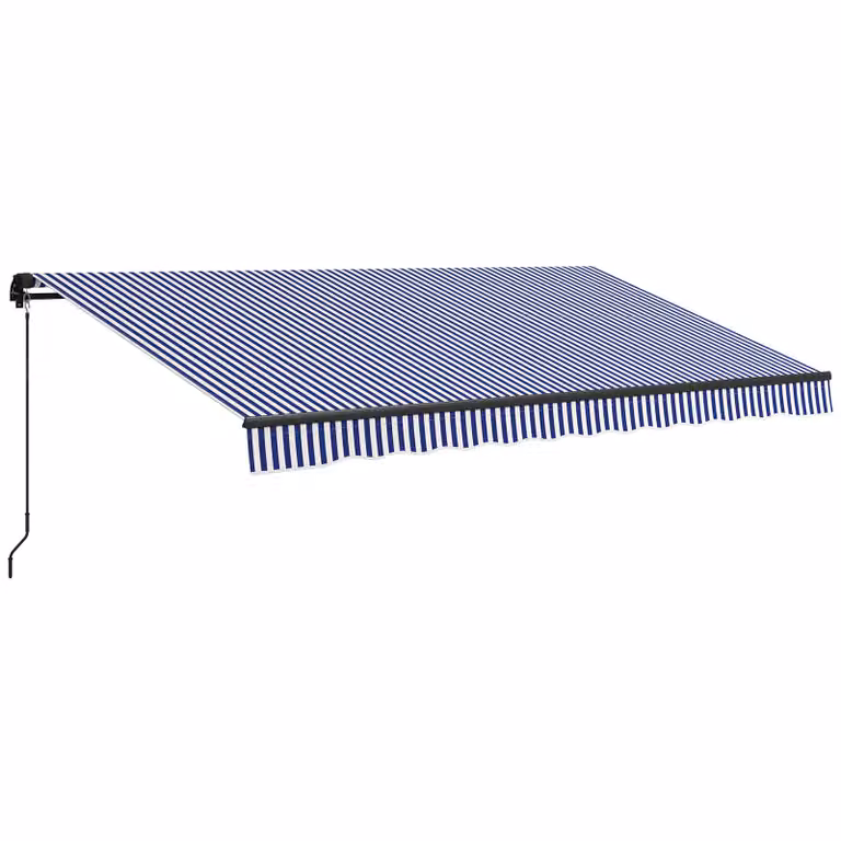 Outsunny terraszonnescherm met handkruk, UV-bescherming, blauw en wit, 365 x 300 cm