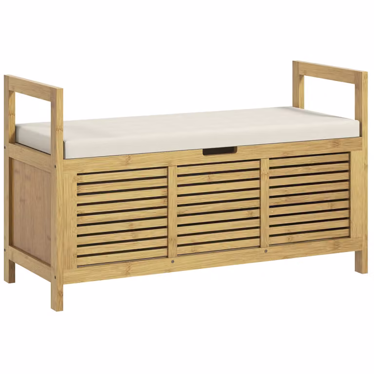 HOMCOM Schoenenrek met bamboe zitting en verborgen opbergvak voor hal en entree, B/D/H: 100 x 40 x 60 cm