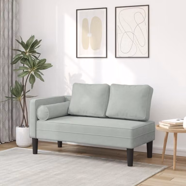 Loungebank Chaise Longue met Fluwelen Kussens - Lichtgrijs - 111 x 55 cm