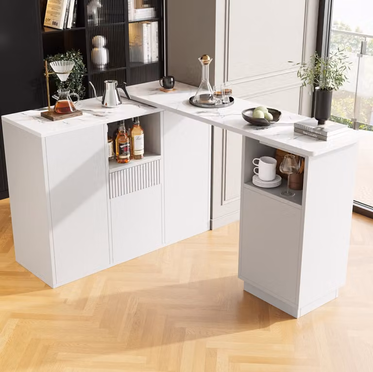 COVREO Bartafel Wit MDF met 360 graden draaibare bovenkant en opbergruimte, B: 210 cm, D: 30 cm, H: 100,9 cm
