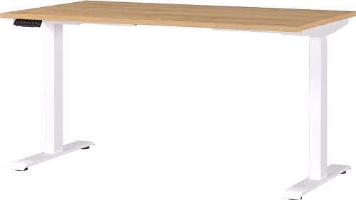 Germania elektrisch in hoogte verstelbaar bureau, Grandson eiken en wit, B: 140 cm, D: 120 cm, H: 80 cm