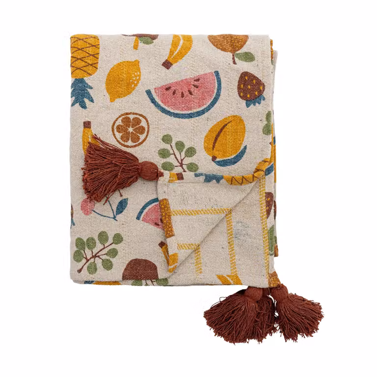 Bloomingville Fruitta katoenen deken Geel Multicolour B: 160 cm, D: 130 cm