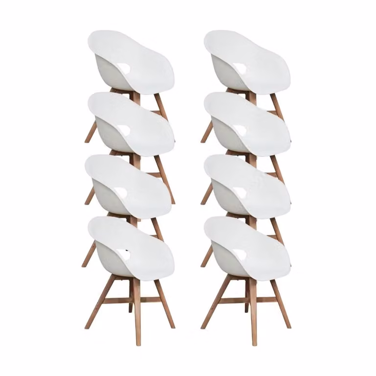 Karlstad dining tuinstoel set van 8 | Kunststof en hardhout | Wit
