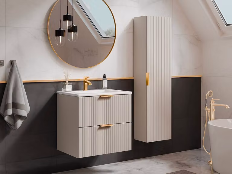 ZEVARA Badkamermeubel met inbouwwastafel en kast, Geribbeld beige, 60 cm