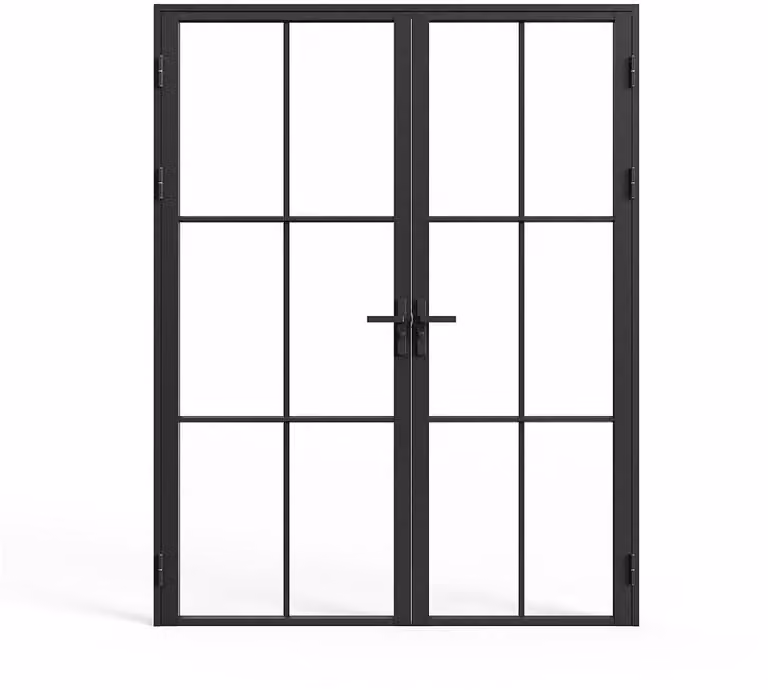 Vente-unique Omkeerbare dubbele deur van aluminium en gehard glas - Zwart - H: 204 cm, B: 73 cm - SEROTO