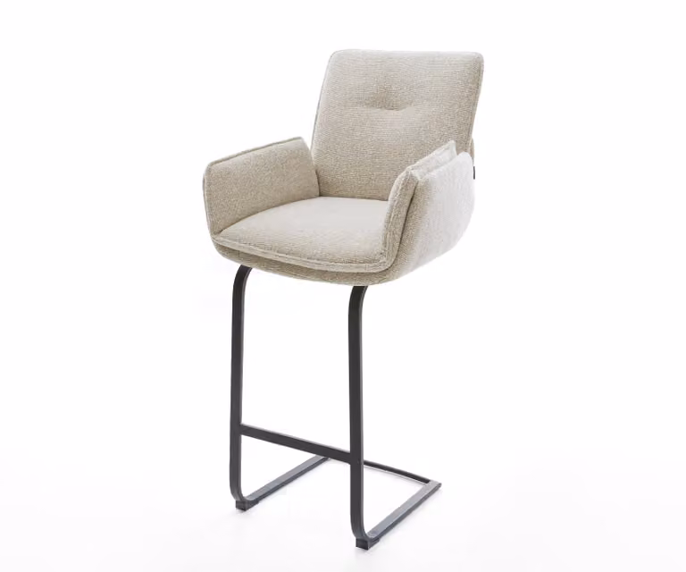 DELIFE Barstoel Nela-Flex met Vrijkantelframe, Beige Textiel en Zwart Metaal