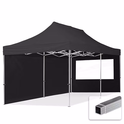 TOOLPORT Vouwpaviljoen Partytent met 2 Zijpanelen, Aluminium, Zwart, 3 x 6 m