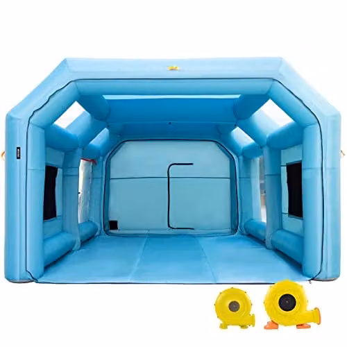 VEVOR Opblaasbare lakcabine met filtersysteem en 2 blazers, blauw en transparant, B: 7 m, D: 4 m, H: 2,5 m