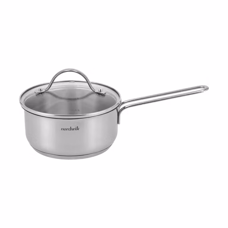 Nordwik steelpan met glasdeksel, 1,3 liter, roestvrij staal