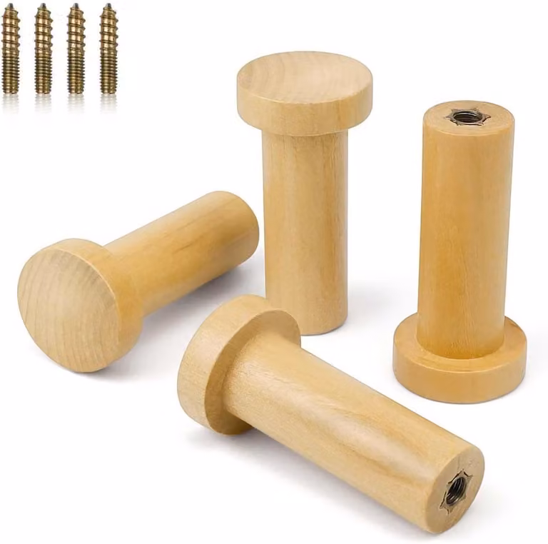 Set van 4 Cylindrische Houten Wandbekers voor Handdoeken, Kleding, Hoeden en Tassen met Bevestigingsschroeven