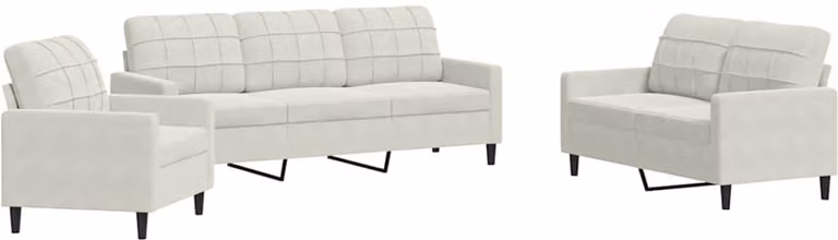 vidaXL 3-delige moderne loungeset met kussens in crèmekleurig fluweel