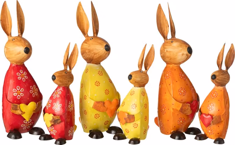 J-Line Konijn met hart decoratie - ijzer - mix - large - 3 stuks