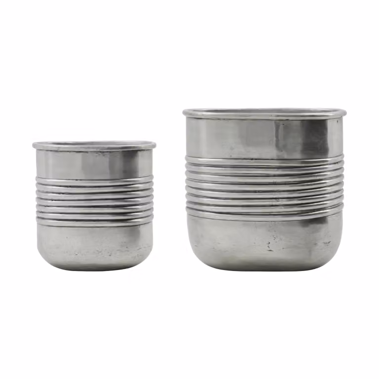 House Doctor Groove bloempot aluminium ovaal 2-delig antiek zilverfinish