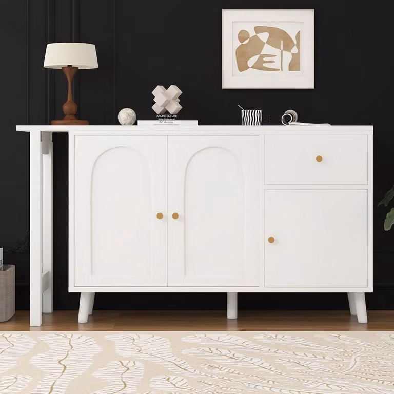Merax Multifunctioneel 2-in-1 bureau en zijkast met 360 graden draaibaar blad, 3 deuren en 1 lade