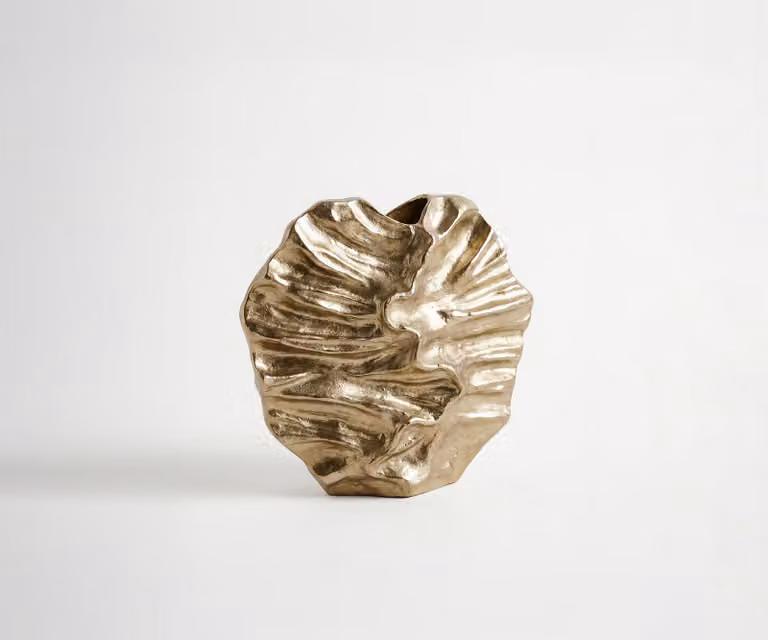 DELIFE Handgemaakte Aluminium Vaas Nerina in Champagner, B: 36 cm, D: 13 cm, H: 35 cm