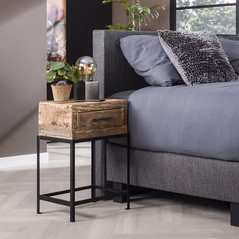 WoonStijl Nachtkastje Lodge met 1 lade, Bruin, Industrieel design, B: 30 cm, D: 40 cm, H: 60 cm