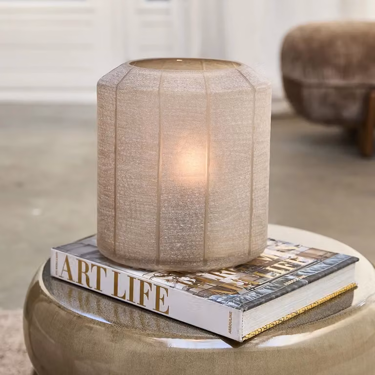 Riviera Maison Vaas Misted Wide - Transparant/Beige - Glas - B/D/H: 26,0 x 17,5 x 17,5 cm