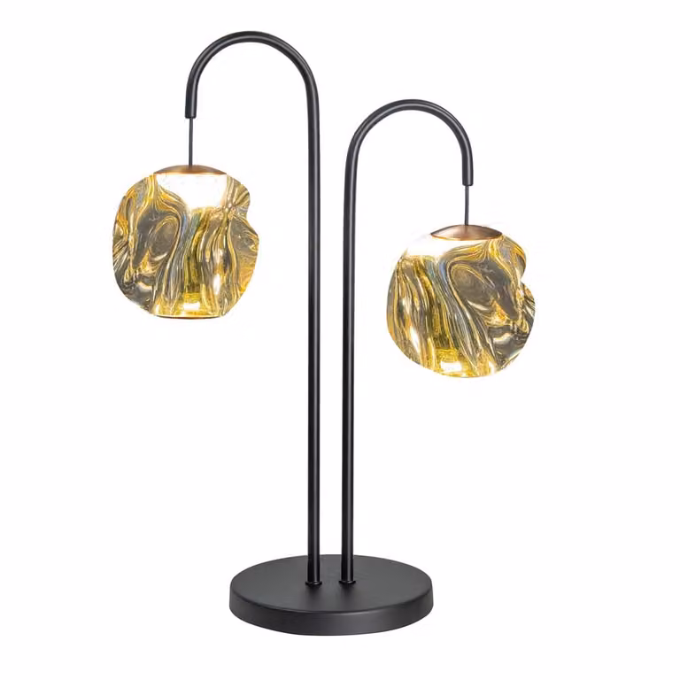 Highlight Tafellamp Melina zwart met amber glas 2-lichts