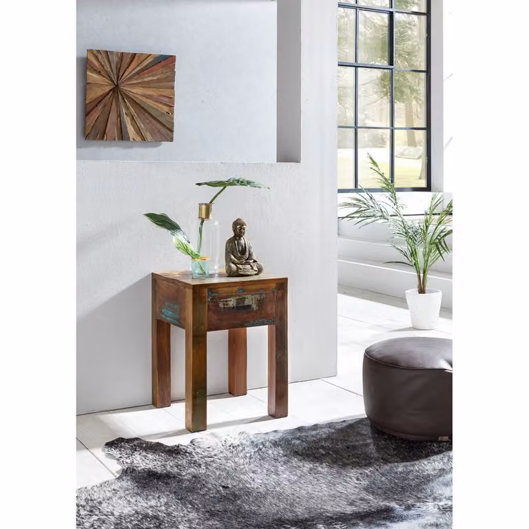 home24 Nachtkastje Mirle in bruin en multicolor, massief hout, B/D/H: 40 x 40 x 55 cm