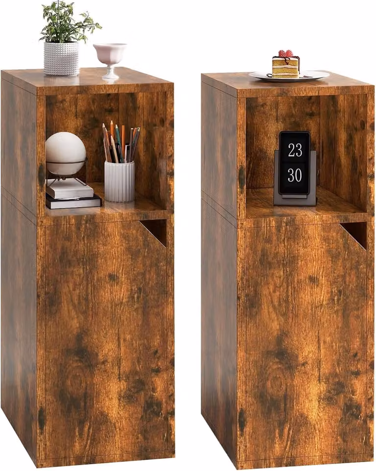 Set van 2 vintage nachtkastjes met open compartiment en deur, voorzien van een verstelbare plank, H: 62 cm, B: 24 cm, D: 29 cm