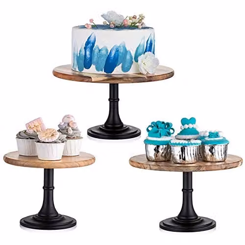 Nuptio Houten Taartstandaard Set van 3: Rustieke Displaystandaard voor Taarten en Desserts