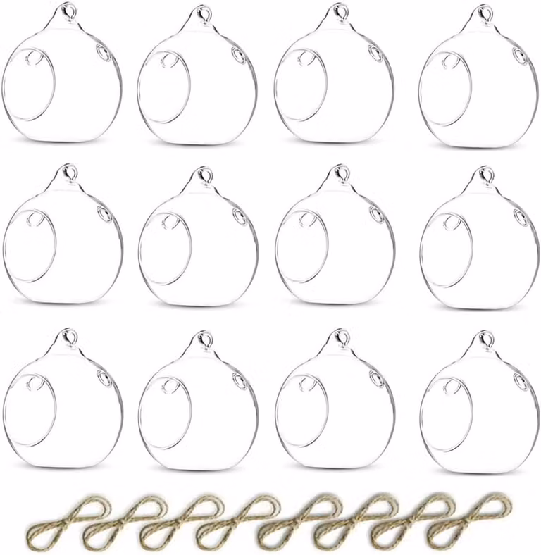 Nuptio Hangende Glazen Kaarshouder voor Tealights - Set van 12 - Decoratie