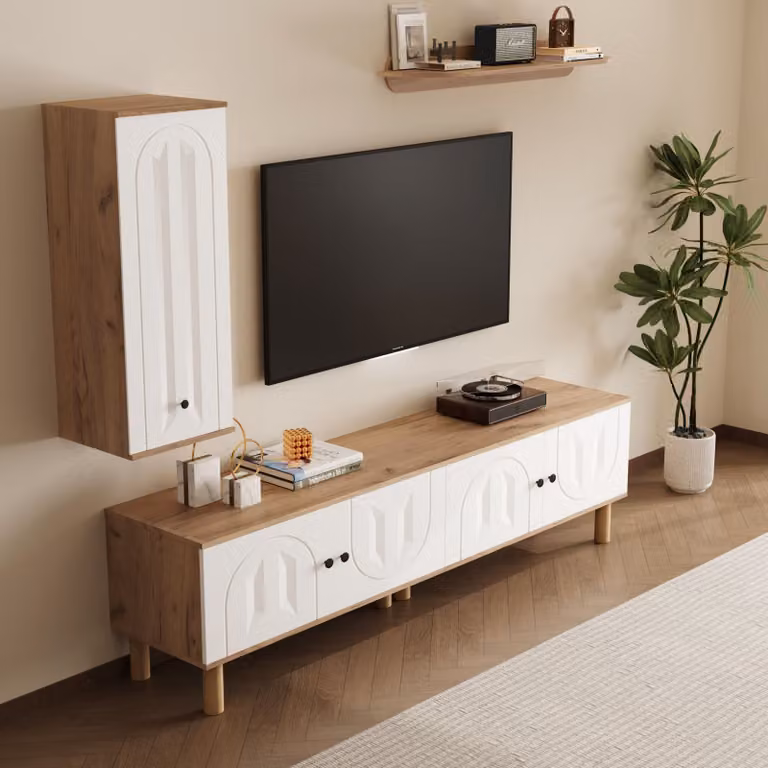 3-delige woonwandset met lowboard van GL Store in wit en naturel