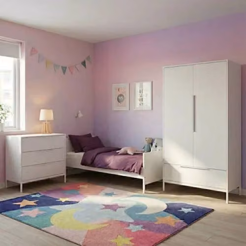 Born Lucky Tienerbed Napels Wit, Santiago Commode en Kledingkast Set voor de Kinderkamer