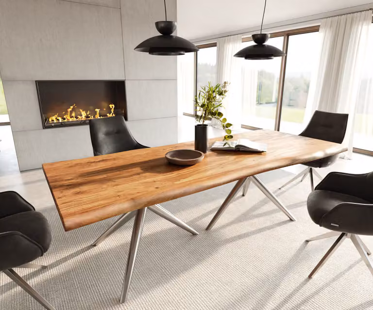DELIFE Eettafel Edge Estelar, Ovaal, Acacia hout, Bruin en Zilver, B/D/H: 240 x 100 x 73,5 cm