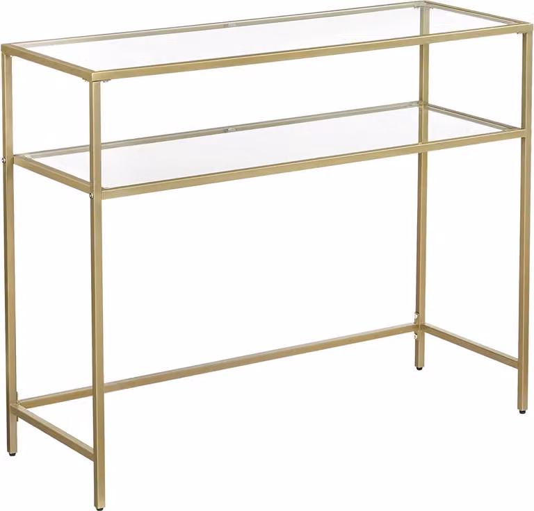 Vasagle Consoletafel met 2 Planken en Gehard Glas, Gouden Opbergrek met Metalen Frame, B/D/H: 100 x 35 x 80 cm