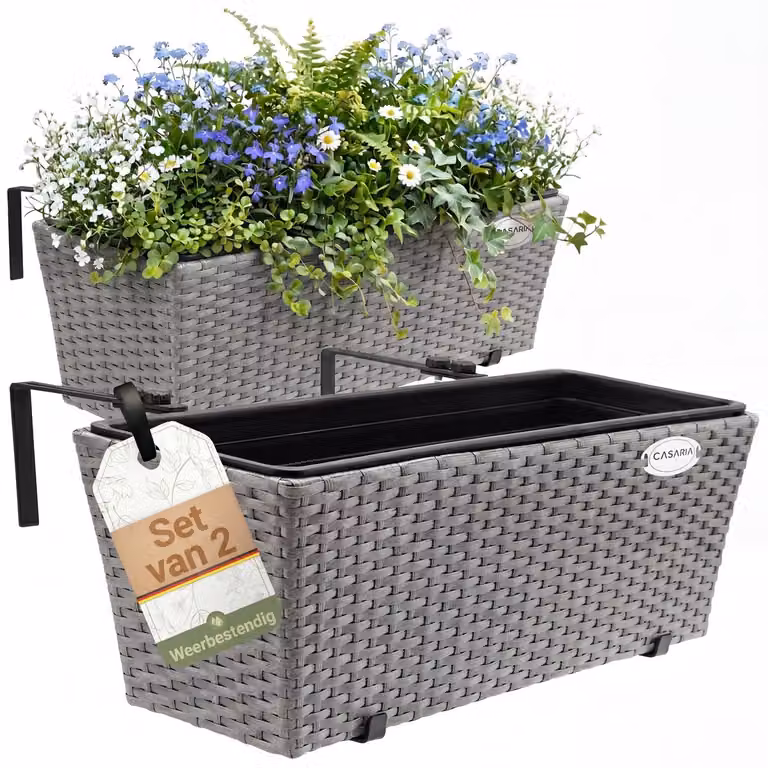 Casaria Polyrattan Bloembak met Ophangbeugels - 2 Stuks - Grijs