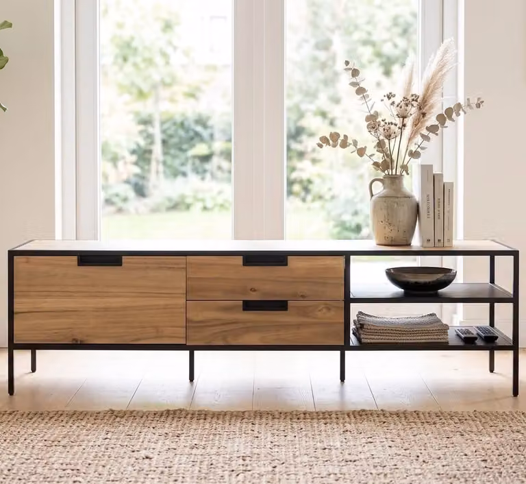 Eleonora TV-meubel van massief acaciahout in bruin - B: 160 cm, D: 42 cm, H: 45 cm