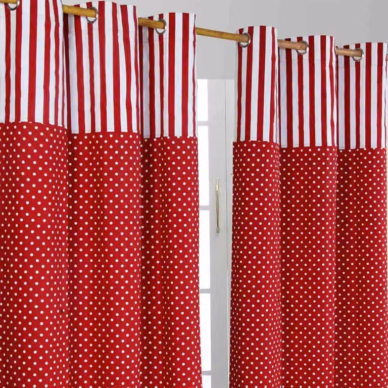 Homescapes gordijnen stippen en strepen rood set van 2, 117 x 137 cm