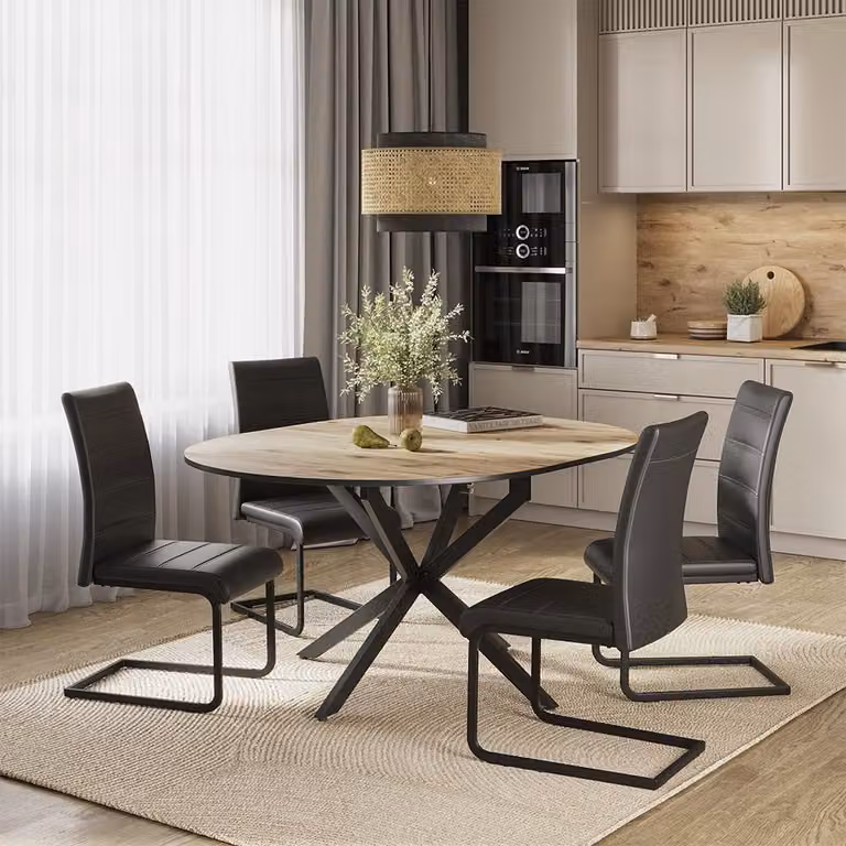 Vicco Loyd Eettafelset met 4 stoelen, Eiken rustiek/Zwart, B/D/H: 120 x 120 x 76,5 cm