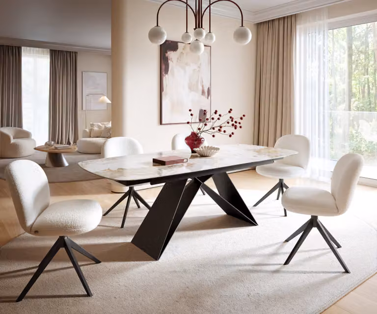 DELIFE Eettafel Edge Boot, Keramiek, Wit-Beige, Ovaal, Uitschuifbaar, B/D/H: 180-220 x 100 x 75 cm