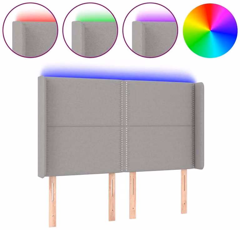 vidaXL Hoofdbord met LED en USB-oplaadpoort - Lichtgrijs - B: 147 cm, D: 16 cm, H: 118/128 cm