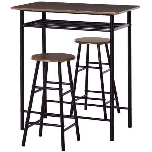 HOMCOM Bartafelset met 2 krukken, industriële eettafel met rek en metalen poten, zwart