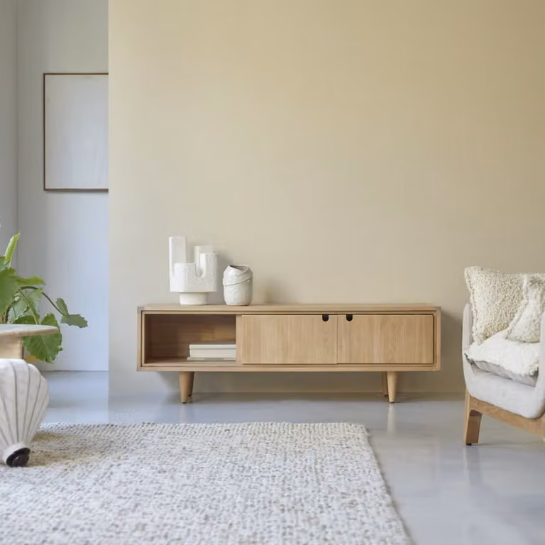 Tikamoon Jonak Scandinavisch tv-meubel van massief eikenhout - Beige/Bruin - Breedte: 140 cm, Diepte: 45 cm, Hoogte: 45 cm