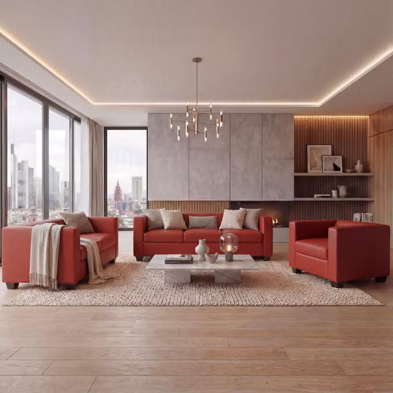 Mendler Loungebank Lille Leer - Modern - Rood