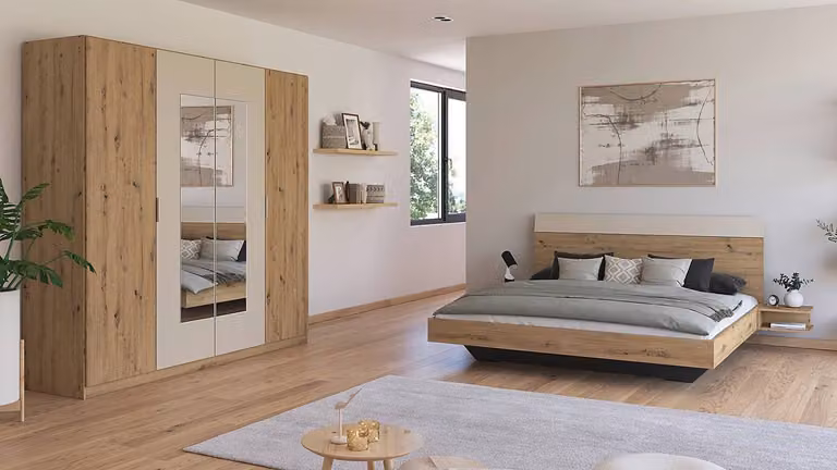 home24 Slaapkamerset 2-delig met bedframe, bruin/kasjmier/Artisan eikenhouten look, B/D: 180 x 200 cm