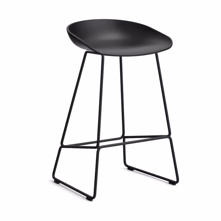 HAY About a Stool 38 Low barkruk met zwart stalen onderstel