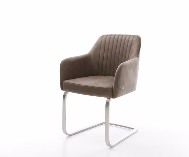 DELIFE Greg-Flex Sledemodel Stoel met Microvelours Bekleding in Taupe en RVS Onderstel