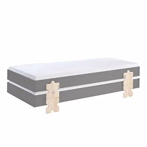 VIPACK Combi Bed voor volwassenen, Grijs, Pine en MDF, 90x200 cm