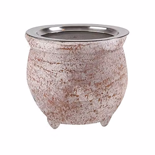Bitto Wierookbrander JAMBI van terracotta met roestvrijstalen zeef, whitewash, Hoogte: 9 cm, Breedte: 10,5 cm