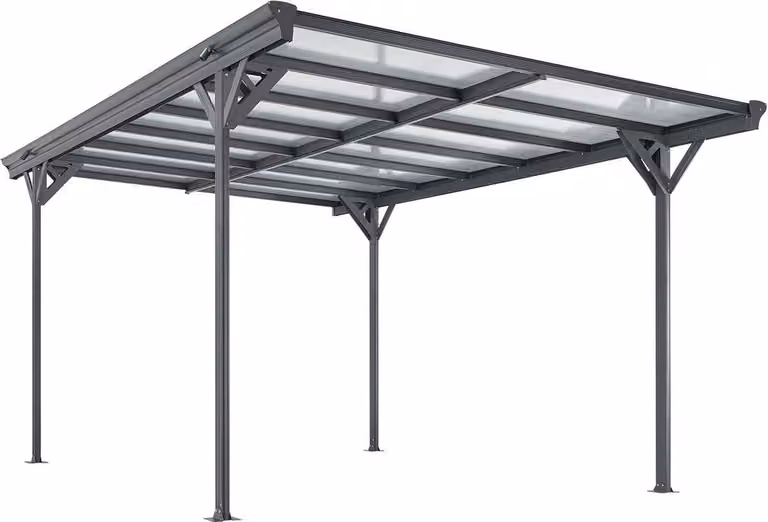 Juskys Carport met plat dak, aluminium overkapping met dubbelwandige platen, donkergrijs, 5 x 3 m
