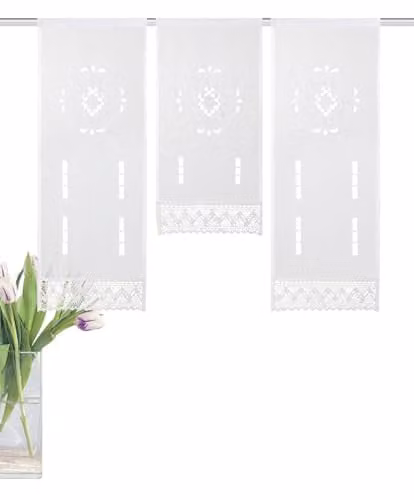 Alegra 3-delig decoratief raambehang in linnenstructuur, wit, H: 80 cm, B: 30 cm