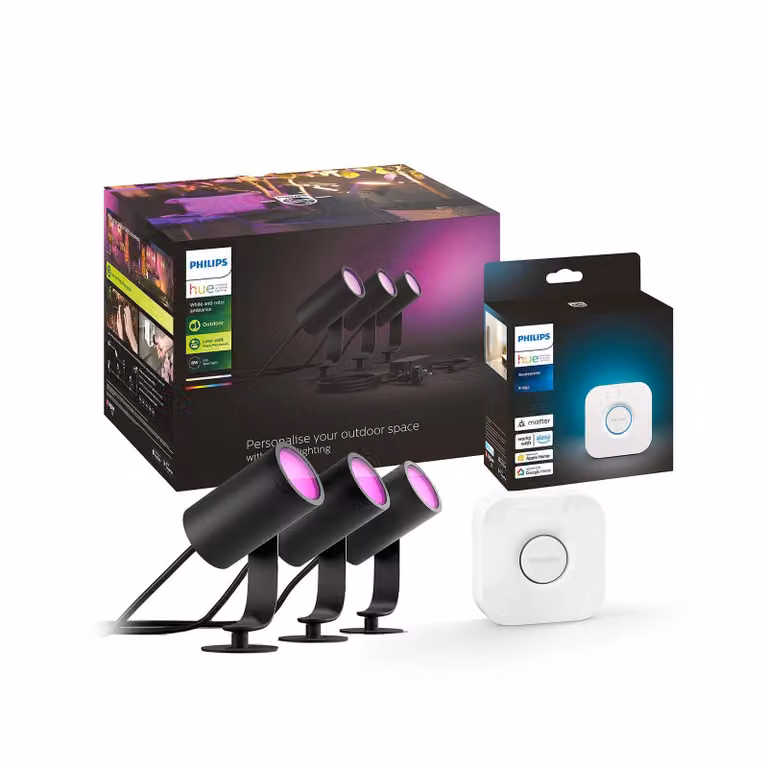 Philips Hue Lily LED tuinspots, set van 3, zwart, aluminium, IP65, dimbaar, RGB en CCT